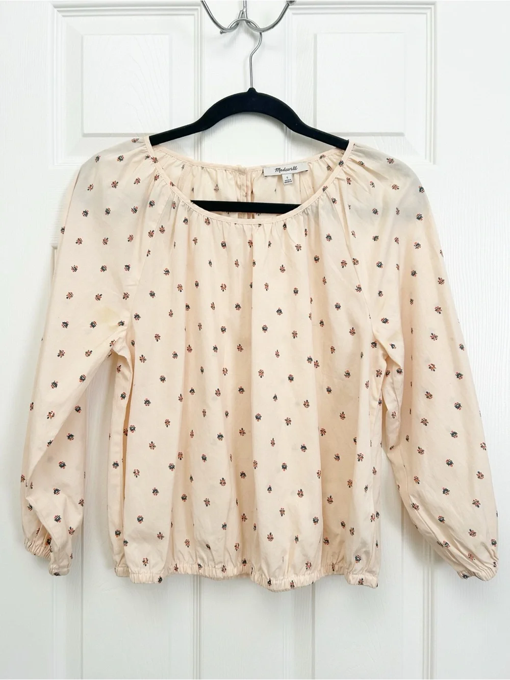 Madewell Gathered Puff Sleeve Cotton Blouse | Size Small